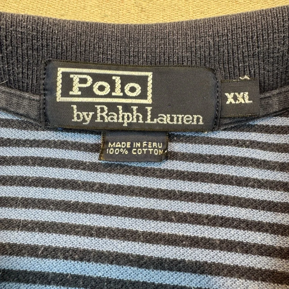 Polo Ralph Lauren XXL Polo Shirt Men Blue Striped Short Sleeve Cotton Pony Logo